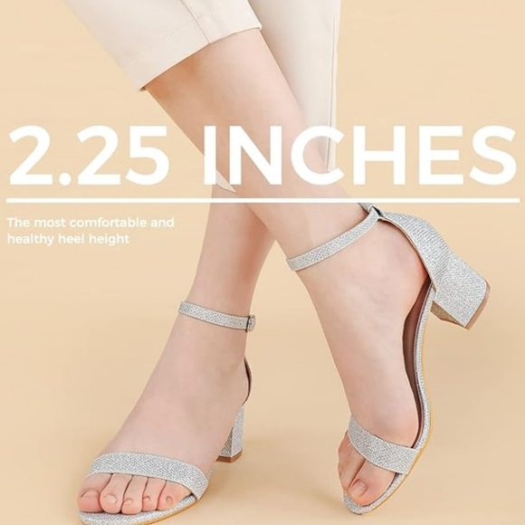 Silver Low Chunky Heel - Picture 1 of 3